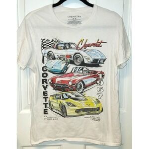 Car Chemistry Mens Graphic T-Shirt Size Med White Chevy Corvette 1967‎ Classics